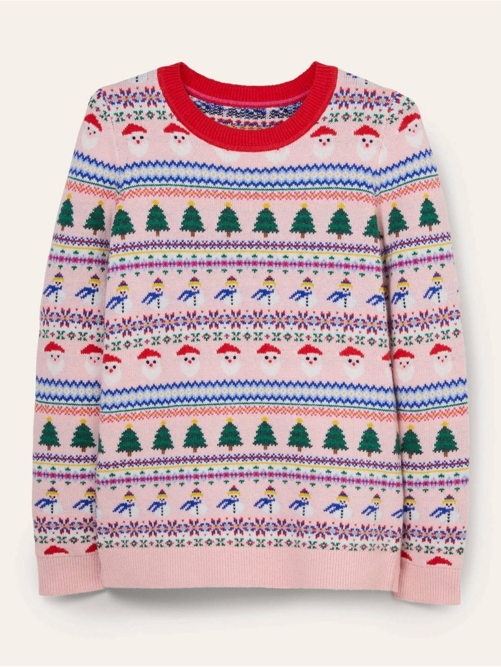 Boden Chaldon Stitch Christmas Holiday Fair Isle Pink Crewneck Sweater